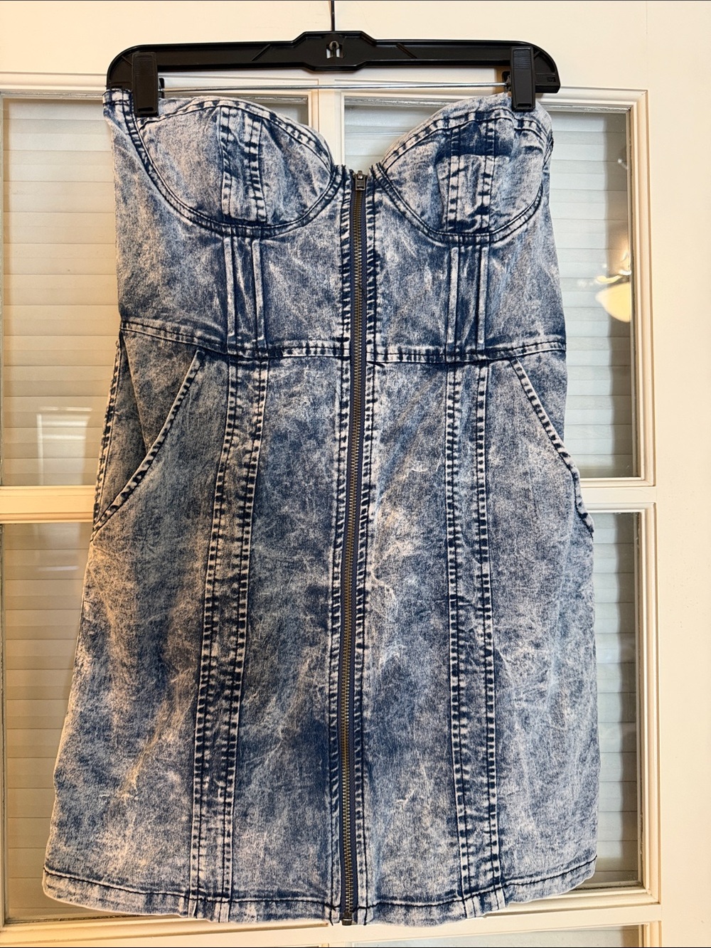 H&M Acid Wash Denim Mini Dress in Blue